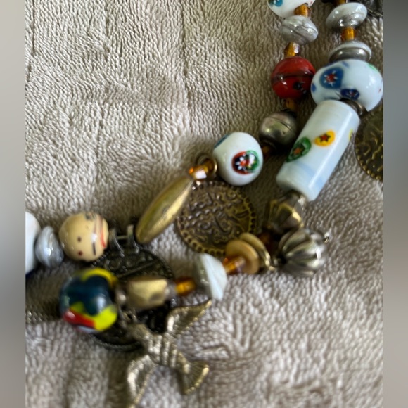 VINTAGE NECKLACE ART GLASS BEAD LAMPWORK CHA CHA CHUNKY DBL STRAND VERY UNIQUE - Picture 9 of 12